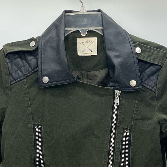 LA Hearts green black leather jacket coat size S asymetrical zip - Picture 5 of 9